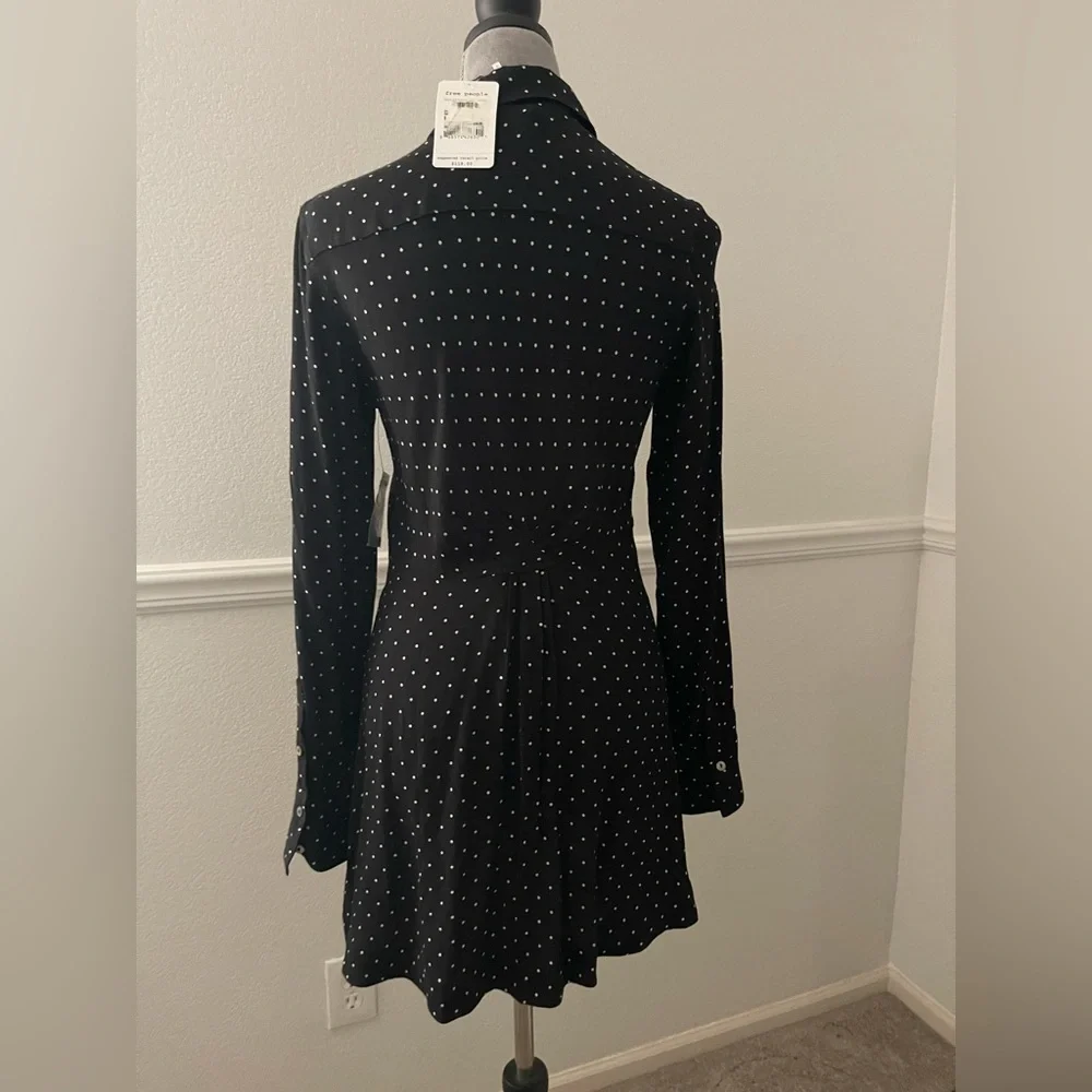 New Free People This Town Black Polka Dot Shirt Dress - Picture 5 of 7